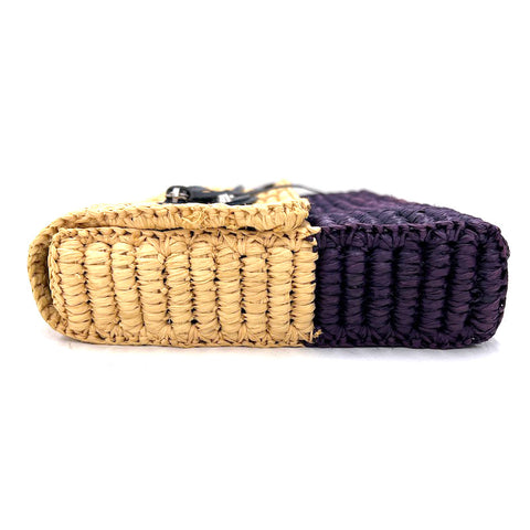 Balenciaga Raffia Rattan Clutch Bag Beige x Purple P11143