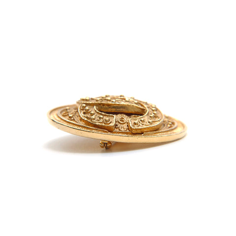 CHANEL COCO Mark Round Vintage Brooch gold P13395