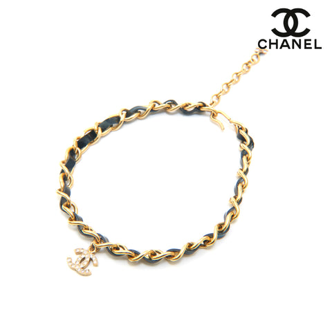 Chanel Coco Mark Rhinestone Patent Choker Gold x Black P13885