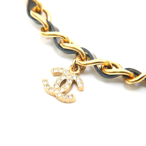 Chanel Coco Mark Rhinestone Patent Choker Gold x Black P13885