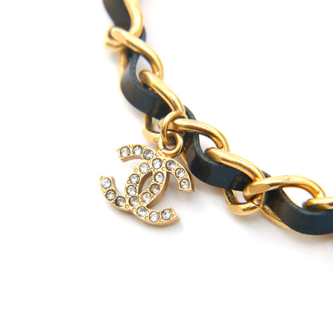 Chanel Coco Mark Rhinestone Patent Choker Gold x Black P13885