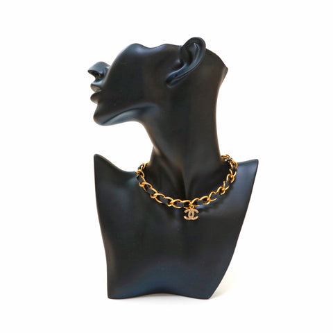 Chanel Coco Mark Rhinestone Patent Choker Gold x Black P13885