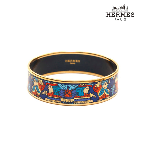 エルメス HERMES エマイユGM バングル ゴールド×ブルー P13944