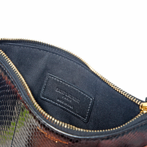 SAINT LAURENT PARIS Logo Exotic Leather Chain Pouch black P14034