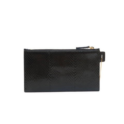 SAINT LAURENT PARIS Logo Exotic Leather Chain Pouch black P14034
