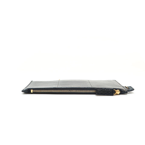 SAINT LAURENT PARIS Logo Exotic Leather Chain Pouch black P14034