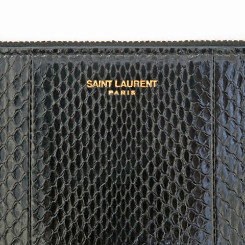 SAINT LAURENT PARIS Logo Exotic Leather Chain Pouch black P14034