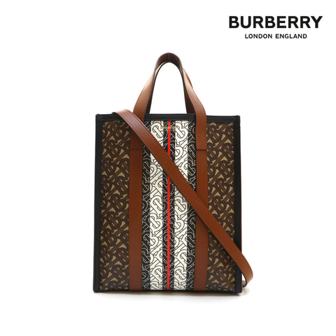 バーバリー BURBERRY TBモノグラム PVC レザー 2WAY ショルダー トートバッグ ブラウン P14277