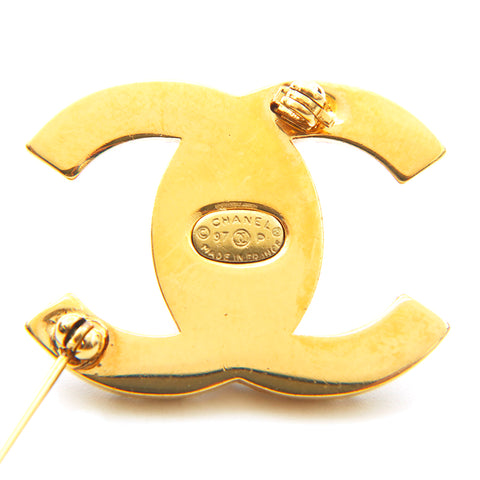 Chanel CHANEL Turn Lock Rhinestone Broach Gold P14318