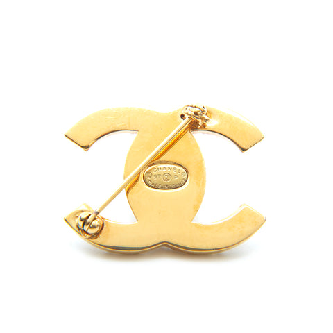 Chanel CHANEL Turn Lock Rhinestone Broach Gold P14318