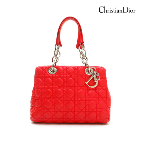 クリスチャンディオール Christian Dior レディディオール カナージュ ハンドバッグ レザー レッド P14459