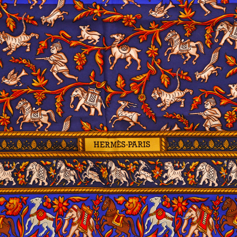 エルメス HERMES カレ90 CHASSE EN INDE  スカーフ ブルー P14636