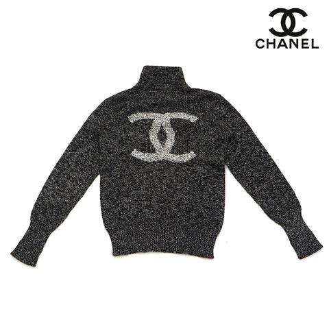 シャネル CHANEL バックココマーク ハイネック カシミヤ ニット チャコールグレー P14910