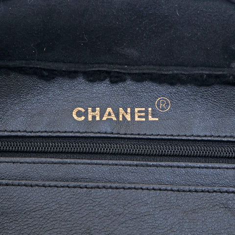 シャネル CHANEL ムートン チェーン スエード ショルダーバッグ ブラック P15445