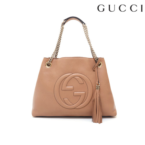 Gucci Soho Chain Tote Shoulder Bag Beige P15791