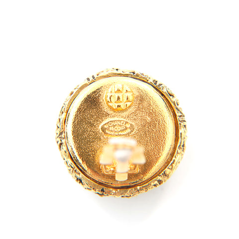 Chanel Coco Mark Mirror Round Lava Vintage Ohrringe Gold P15844