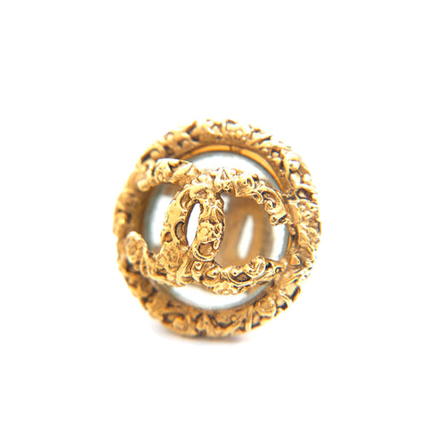 Chanel Coco Mark Mirror Round Lava Vintage Ohrringe Gold P15844