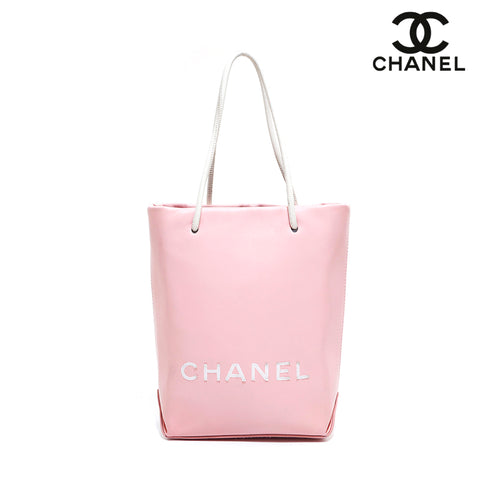 Chanel Logo Leather Shopper Essential Tote Bag Pink P15949