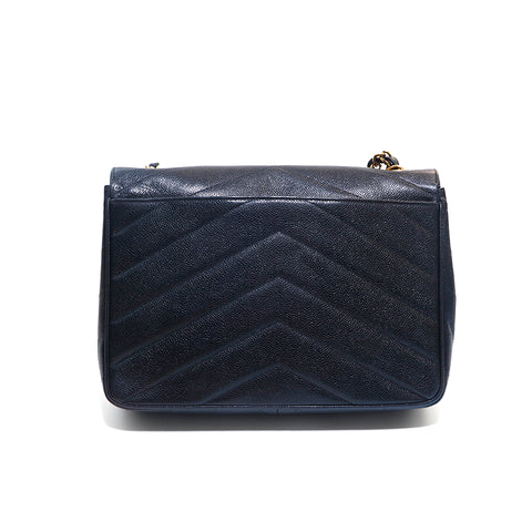 Chanel Caviar Skin V Stitch Chevron -Ketten -Umhängetasche Schwarz P15996