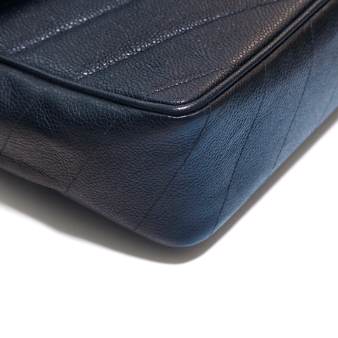 Chanel Caviar Skin V Stitch Chevron -Ketten -Umhängetasche Schwarz P15996