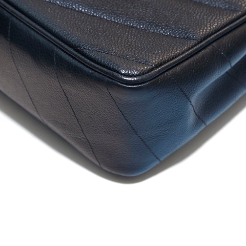 Chanel Caviar Skin V Stitch Chevron -Ketten -Umhängetasche Schwarz P15996