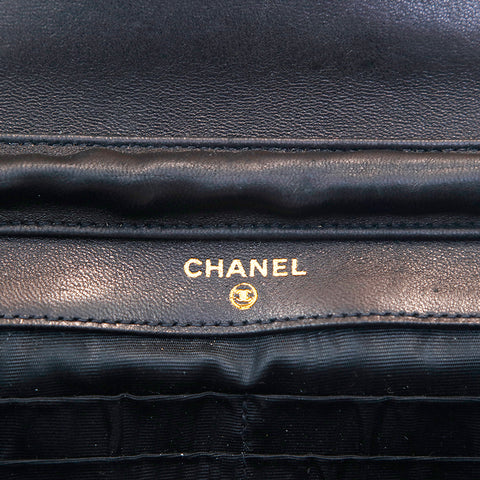 Chanel Caviar Skin Coco Mark Kette Wallet Bag Leder Black P16098
