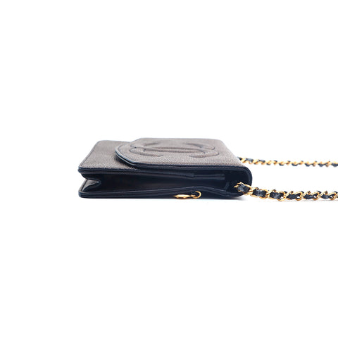 Chanel Caviar Skin Coco Mark Kette Wallet Bag Leder Black P16098
