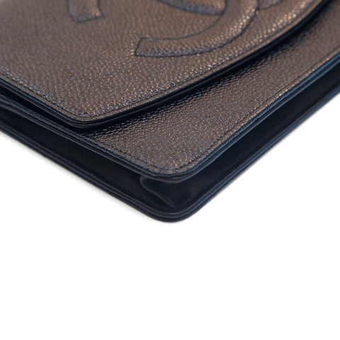 Chanel Caviar Skin Coco Mark Kette Wallet Bag Leder Black P16098