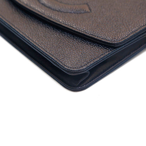 Chanel Caviar Skin Coco Mark Chain Portefeuille Sac épaule en cuir noir P16098