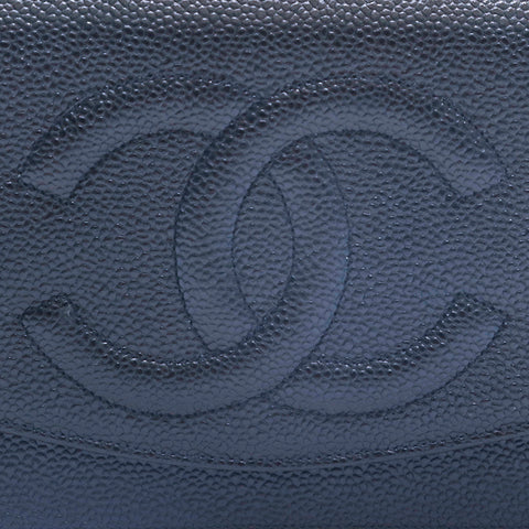 Chanel Caviar Skin Coco Mark Kette Wallet Bag Leder Black P16098
