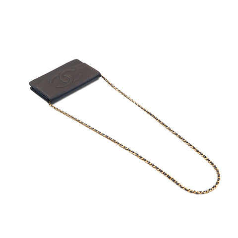 Chanel Caviar Skin Coco Mark Kette Wallet Bag Leder Black P16098