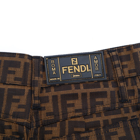 フェンディ FENDI ズッカ タイト ミニ スカート ブラウンxブラック P16225