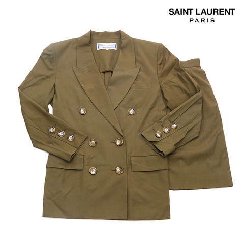 イヴ・サンローラン YVES SAINT LAURENT ジャケット スカート セットアップ カーキ P16386