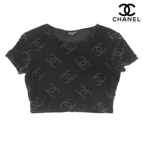 シャネル CHANEL ココマーク クロップド丈 ベロア 半袖 ヴィンテージ 半袖Ｔシャツ ブラック eit0233P4326