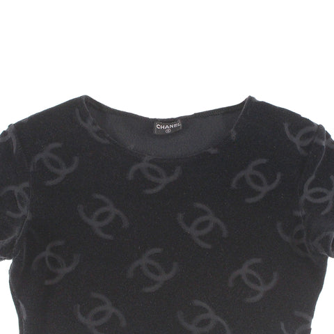 シャネル CHANEL ココマーク クロップド丈 ベロア 半袖 ヴィンテージ 半袖Ｔシャツ ブラック eit0233P4326