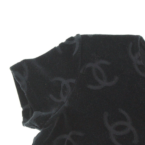 CHANEL COCO Mark Cropped Velvet Short Sleeve Vintage Short sleeve T-shirt black eit0233P4326