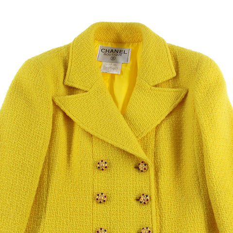 Chanel Gripore Button Woll Tweed Doppel 96A Jacke 96A Yellow EIT0465P5030