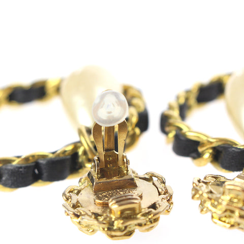 Chanel Coco Mark Hoop Swing Pearl Braided Earrings 94A Gold eit0273P6791
