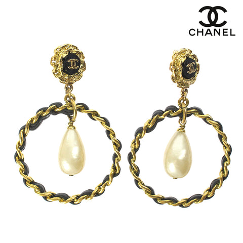 Chanel Coco Mark Hoop Swing Pearl Braided Earrings 94A Gold eit0273P6791