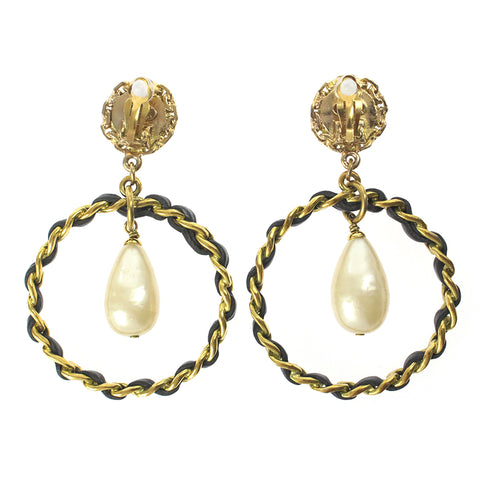 Chanel Coco Mark Hoop Swing Pearl Braided Earrings 94A Gold eit0273P6791