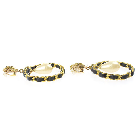 Chanel Coco Mark Hoop Swing Pearl Braided Earrings 94A Gold eit0273P6791