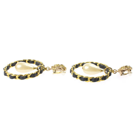 Chanel Coco Mark Hoop Swing Pearl Braided Earrings 94A Gold eit0273P6791
