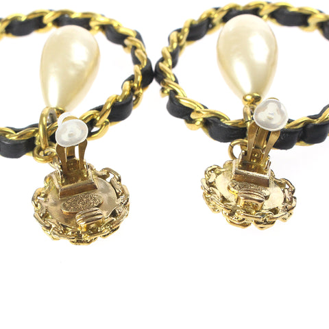 Chanel Coco Mark Hoop Swing Pearl Braided Earrings 94A Gold eit0273P6791