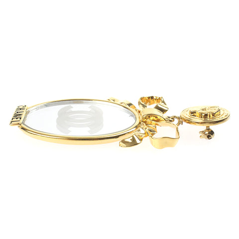 CHANEL COCO Mark Mirror Ribbon Vintage Brooch gold eit0012C2633
