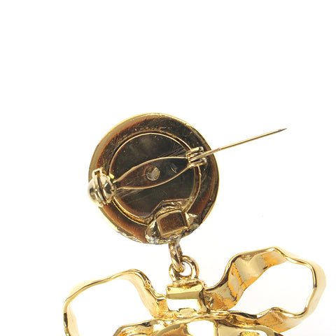 CHANEL COCO Mark Mirror Ribbon Vintage Brooch gold eit0012C2633
