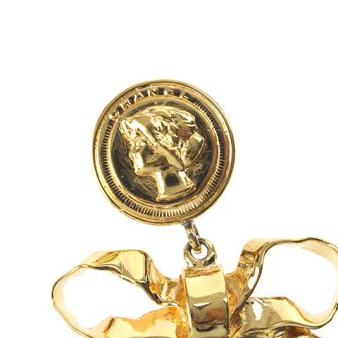 CHANEL COCO Mark Mirror Ribbon Vintage Brooch gold eit0012C2633