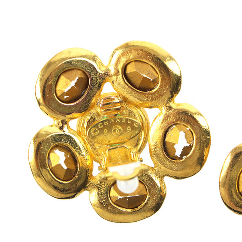 Chanel Gripore Rhinestone Flower Earrings 2cc9 Gold eit0045P7603