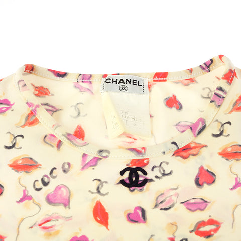 Chanel Chanel Logo Lip Cut und Sew Short Sleeve T-Shirt MAILLOT P95 Multicolor P8576