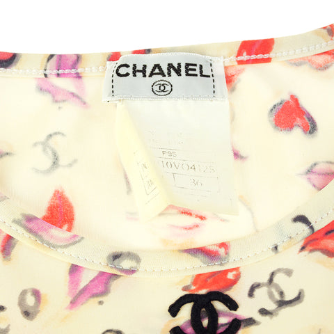 シャネル CHANEL ロゴ リップ カットソー 半袖Tシャツ マイヨ P95 マルチカラー P8576