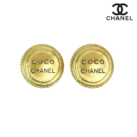 Chanel CHANEL Logo Round Vintage Earrings Gold eit0015P9145